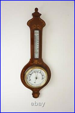 Antique Art Nouveau Barometer, Sheraton Inlaid Aneroid Barometer, Scotland 1910
