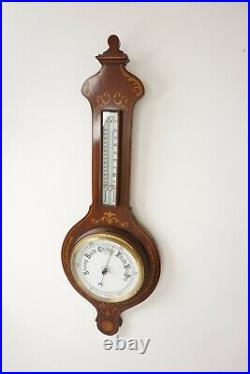 Antique Art Nouveau Barometer, Sheraton Inlaid Aneroid Barometer, Scotland 1910