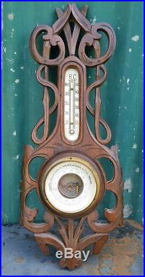 Antique Art Nouveau French BLACK FOREST Barometer Thermometer c1900's WORKS
