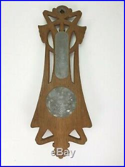 Antique Art Nouveau Jugendstil Wooden Weather Station Barometer Thermometer