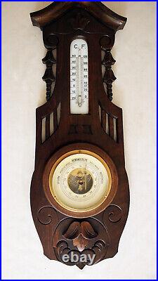 Antique Art Nouveau Woodcrafted Wall Barometer nicely decorated