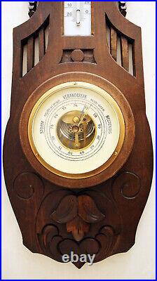 Antique Art Nouveau Woodcrafted Wall Barometer nicely decorated