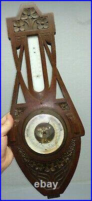Antique Art Nouveau Wooden Black Forest Thermometer Barometer Jugendstil Parts