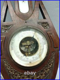 Antique Art Nouveau Wooden Black Forest Thermometer Barometer Jugendstil Parts