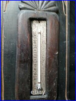 Antique Arts Crafts / Nouveau carved wooden Thermometer signed on back