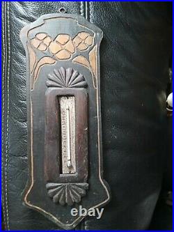 Antique Arts Crafts / Nouveau carved wooden Thermometer signed on back