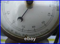Antique Arts & Crafts era Wall Barometer & Thermometer Carved wood European