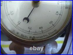 Antique Arts & Crafts era Wall Barometer & Thermometer Carved wood European