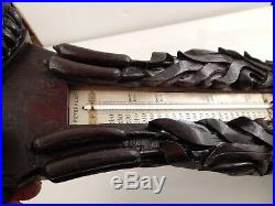 Antique BLACK FOREST Hand-carved wood BAROMETER & THERMOMETER c. 1900