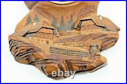 Antique BLACK FOREST Veranderlich BAROMETER Wood Carved Hawk Village Hand Painte