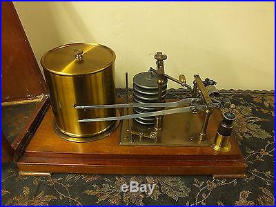 Antique Barograph Barometer Cased in Wood & Glass