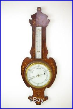 Antique Barometer, Aneroid Barometer, Carved Inlaid Barometer, Aneroid, B1235