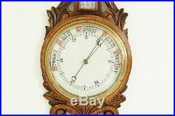 Antique Barometer, Antique Weather Station, Carved Oak, Scotland 1890, B1340