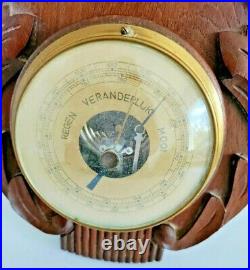 Antique Barometer Art Deco Hand carved Wood Temperature Wall Hanging