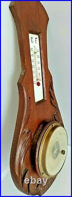 Antique Barometer Art Deco Hand carved Wood Temperature Wall Hanging