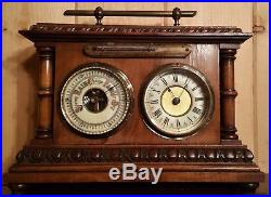 Antique Barometer & Clock In Wood Case