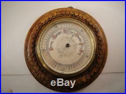 Antique Barometer Germany Carved Oak Case 8 3/4 Round 1920's To 1930's VGC