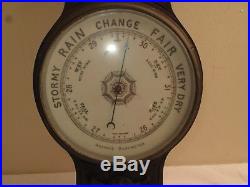 Antique Barometer Ornate Carved Wood Aneroid Victorian Thermometer England Works