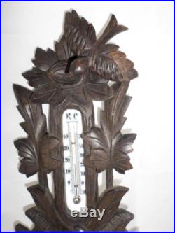 Antique Barometer Thermometer Black Forest Carved Wood Bird Germany