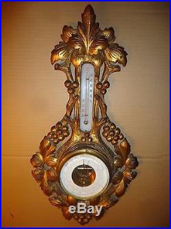 Antique Barometer Thermometer Carved Wood Weather Station German Veranderlich