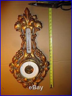 Antique Barometer Thermometer Carved Wood Weather Station German Veranderlich