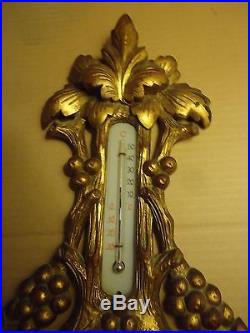 Antique Barometer Thermometer Carved Wood Weather Station German Veranderlich