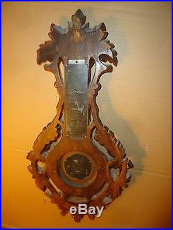 Antique Barometer Thermometer Carved Wood Weather Station German Veranderlich