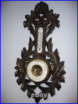 Antique Barometer & Thermometer, Hand Carved German Black Forest