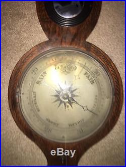 Antique Barometer Thermometer Oak
