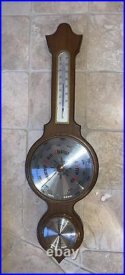 Antique Barometer and Thermometer Brown Wood Free Shipping