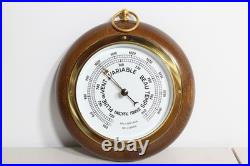 Antique Baroptic French Aneroid Barometer Carved Oak Wood Brass Bezel 1950s-60s Antique Baroptic French Aneroid Barometer Carved Oak Wood Brass Bezel 1950s-60s