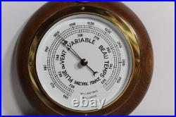 Antique Baroptic French Aneroid Barometer Carved Oak Wood Brass Bezel 1950s-60s Antique Baroptic French Aneroid Barometer Carved Oak Wood Brass Bezel 1950s-60s
