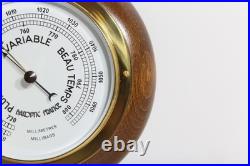 Antique Baroptic French Aneroid Barometer Carved Oak Wood Brass Bezel 1950s-60s Antique Baroptic French Aneroid Barometer Carved Oak Wood Brass Bezel 1950s-60s