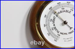 Antique Baroptic French Aneroid Barometer Carved Oak Wood Brass Bezel 1950s-60s Antique Baroptic French Aneroid Barometer Carved Oak Wood Brass Bezel 1950s-60s