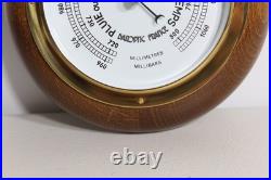 Antique Baroptic French Aneroid Barometer Carved Oak Wood Brass Bezel 1950s-60s Antique Baroptic French Aneroid Barometer Carved Oak Wood Brass Bezel 1950s-60s