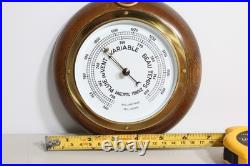 Antique Baroptic French Aneroid Barometer Carved Oak Wood Brass Bezel 1950s-60s Antique Baroptic French Aneroid Barometer Carved Oak Wood Brass Bezel 1950s-60s