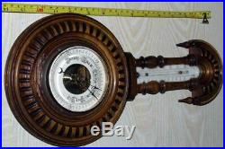 Antique Bavarian Historism Carved Wood Barometer/Thermometer 19th century C & F