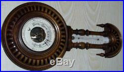 Antique Bavarian Historism Carved Wood Barometer/Thermometer 19th century C & F