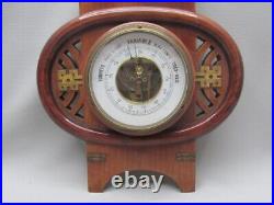 Antique Belgian Art Nouveau Secessionist Jugendstil Wooden Barometer Brass