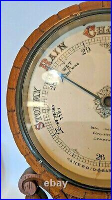 Antique Benetfink Aneroid Barometer Cheapside London Carved Wood Hand Painted