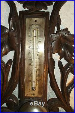 Antique Black Forest Barometer with Alarm Clock and Thermometer Working