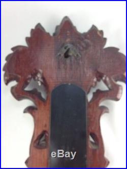 Antique Black Forest Carved Barometer & Porcelain Face Thermometer Forest Decor