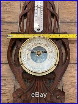 Antique Black Forest Carved Barometer Thermometer ART NOUVEAU Decoration VG