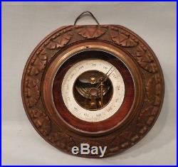Antique Black Forest Carved W Brass Barometer W MS & An Anchor Mark No Res