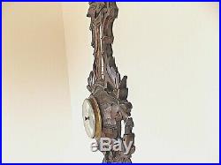 Antique Black Forest Carved Walnut Barometer/Thermometer