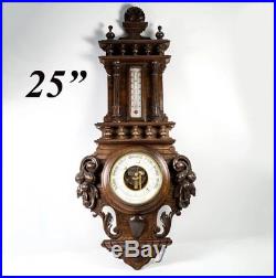 Antique Black Forest Carved Wood 25 Cased Aneroid Barometer, Thermometer, Fruit