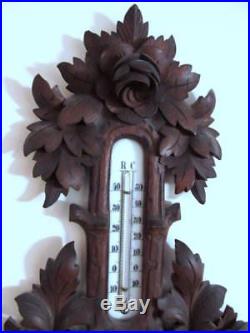 Antique Black Forest Carved Wood Roses Veranderlich German Weather Barometer
