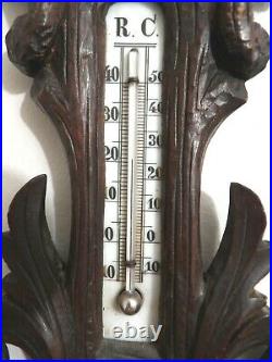 Antique Black Forest Carved Wooden Barometer German 17 x 8 functions
