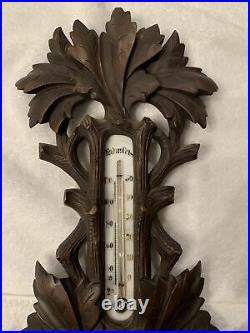 Antique Black Forest Carved Wooden Barometer German 24 x 13 functions
