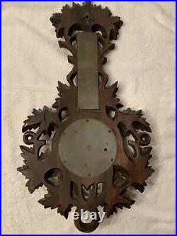 Antique Black Forest Carved Wooden Barometer German 24 x 13 functions